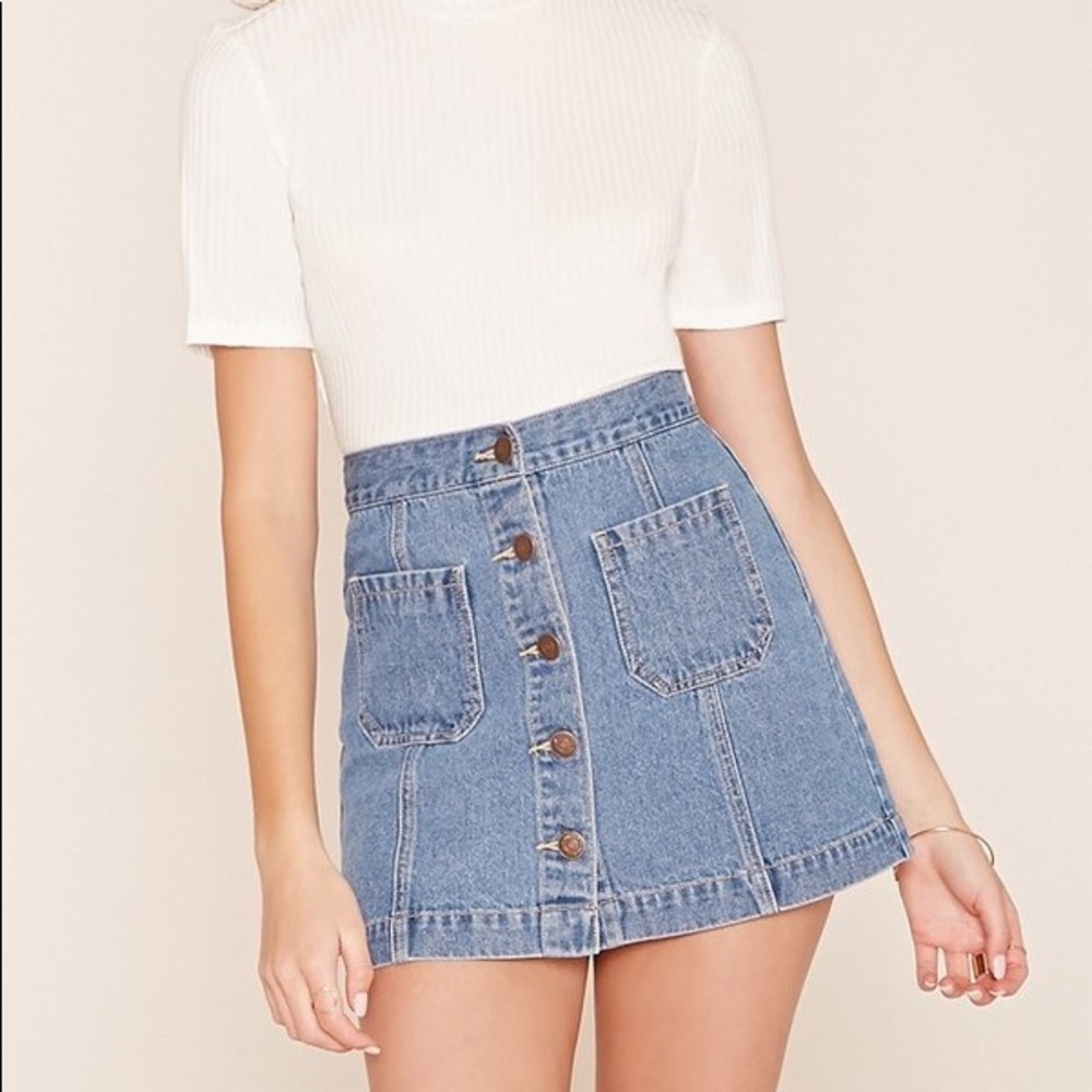 denim button front skirt
